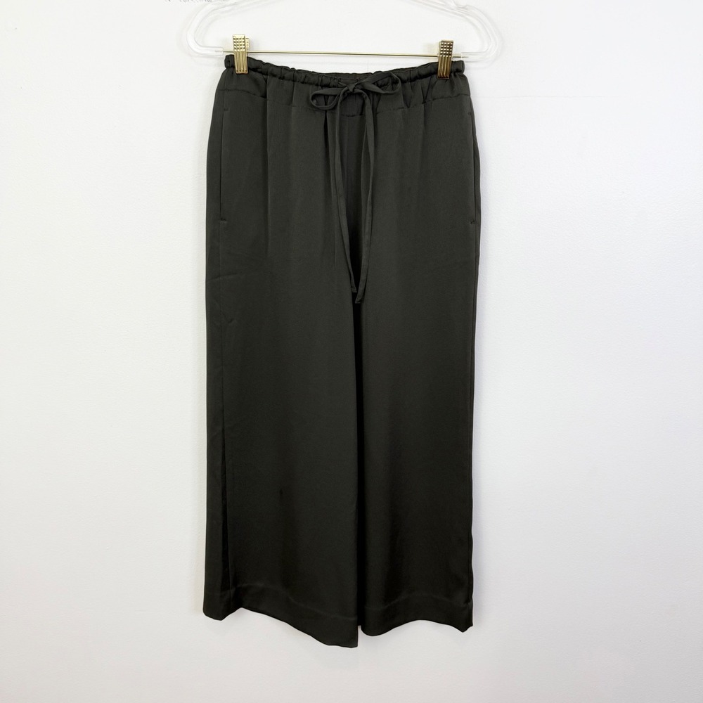 Vince Easy Pull-On Ankle Pants Green Drawstring Wide Leg Size Small